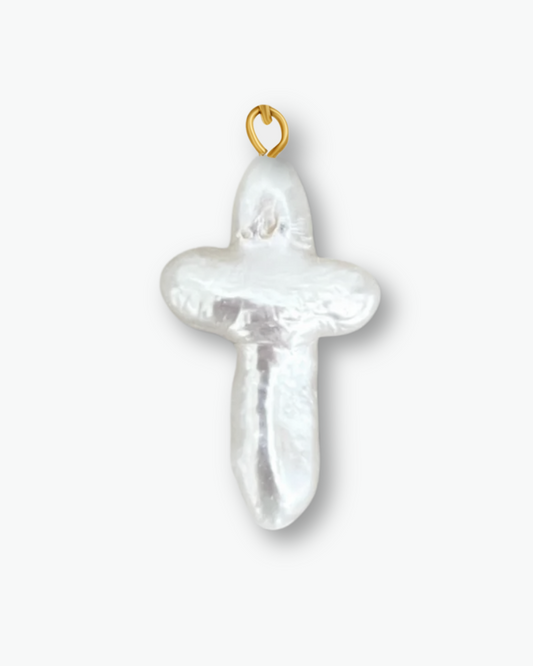 Large Pearl Cross Charm