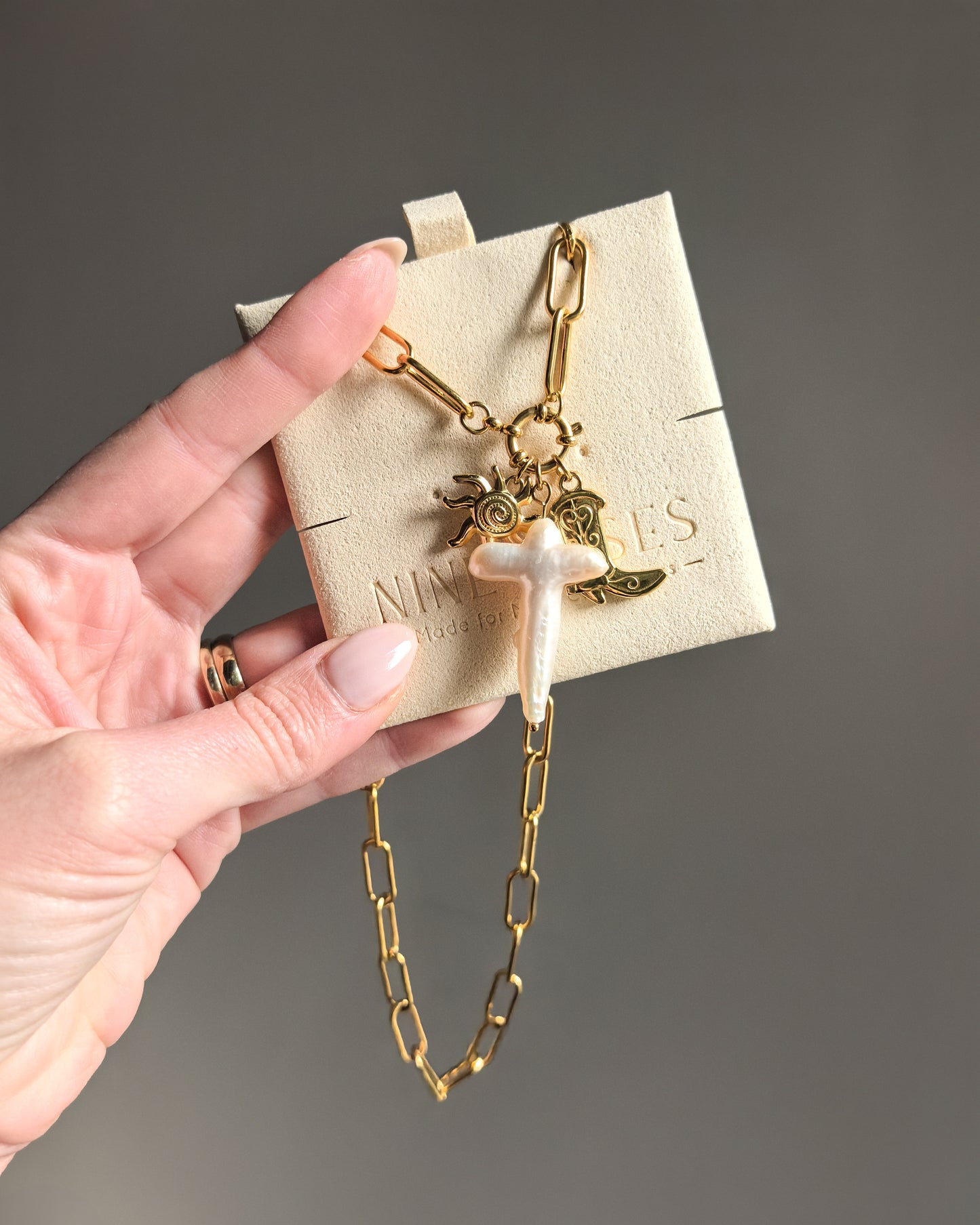 Large Pearl Cross Charm