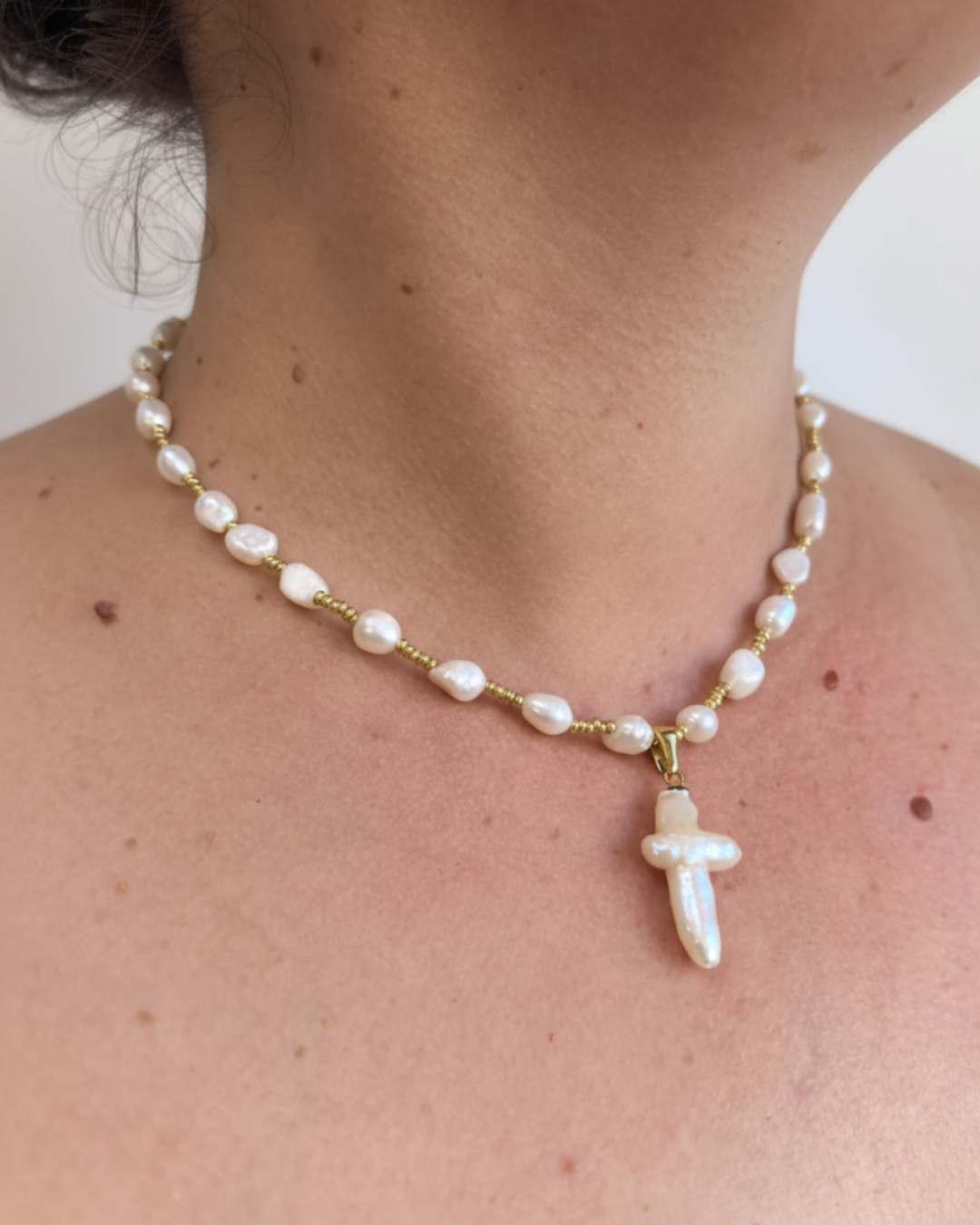 Medium Pearl Cross Charm